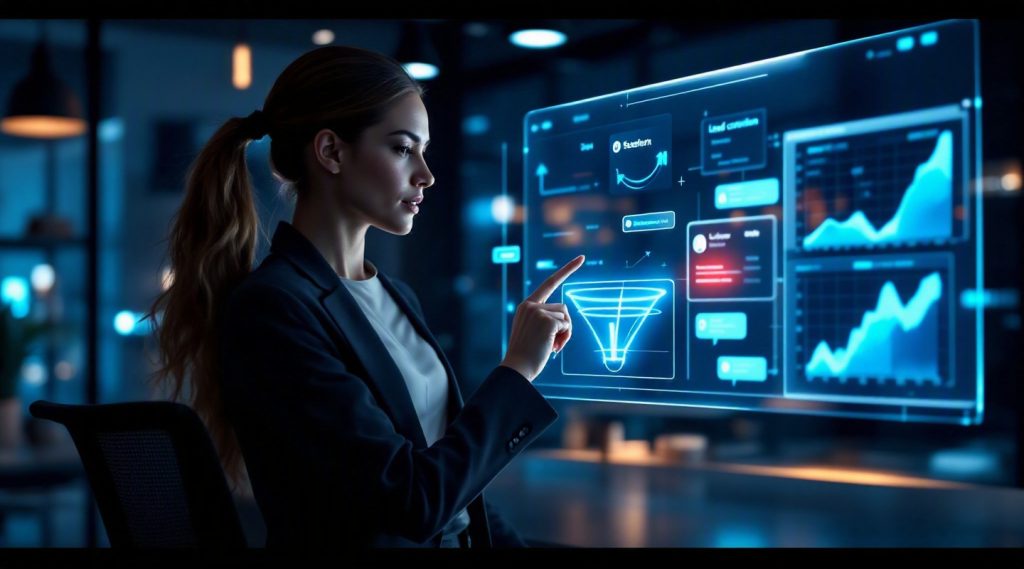 agentic AI for sales and customer support concept illustration in Eva AI brand style