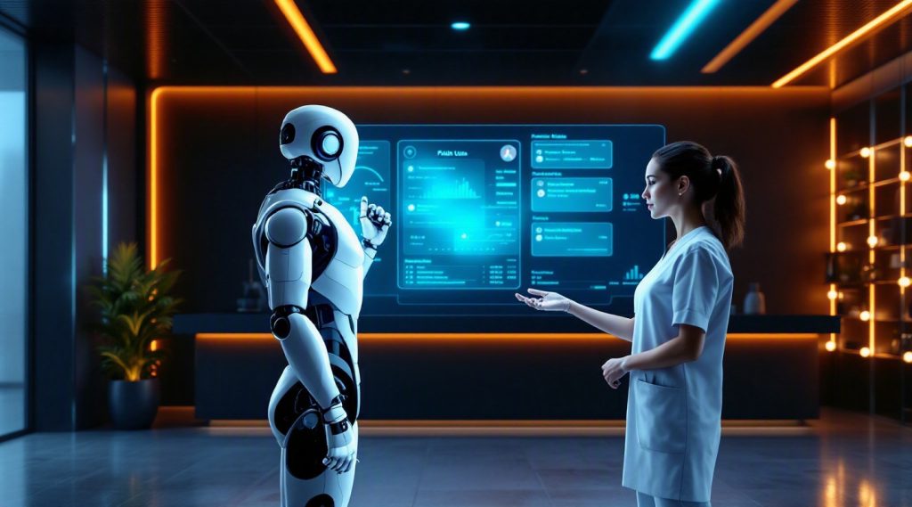 AI voice agents for AI business optimization services UAE concept illustration in Eva AI brand style