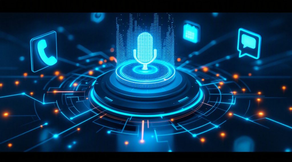 AI voice agents for ai voice agent for restaurant dubai concept illustration in Eva AI brand style