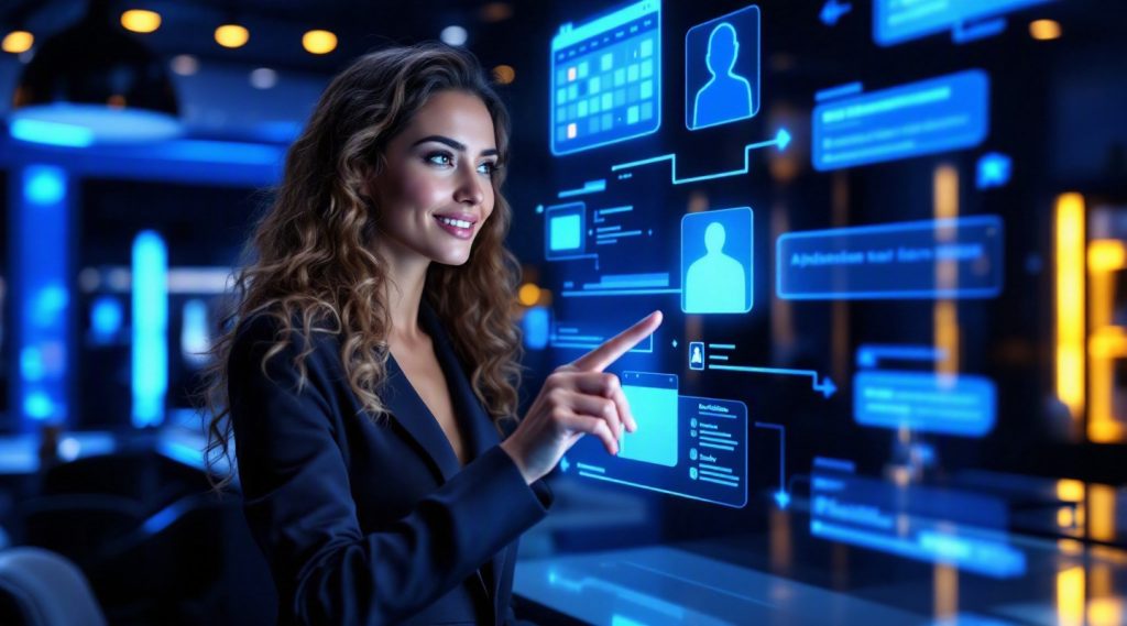 AI voice agents for ai voice agent for salon dubai concept illustration in Eva AI brand style