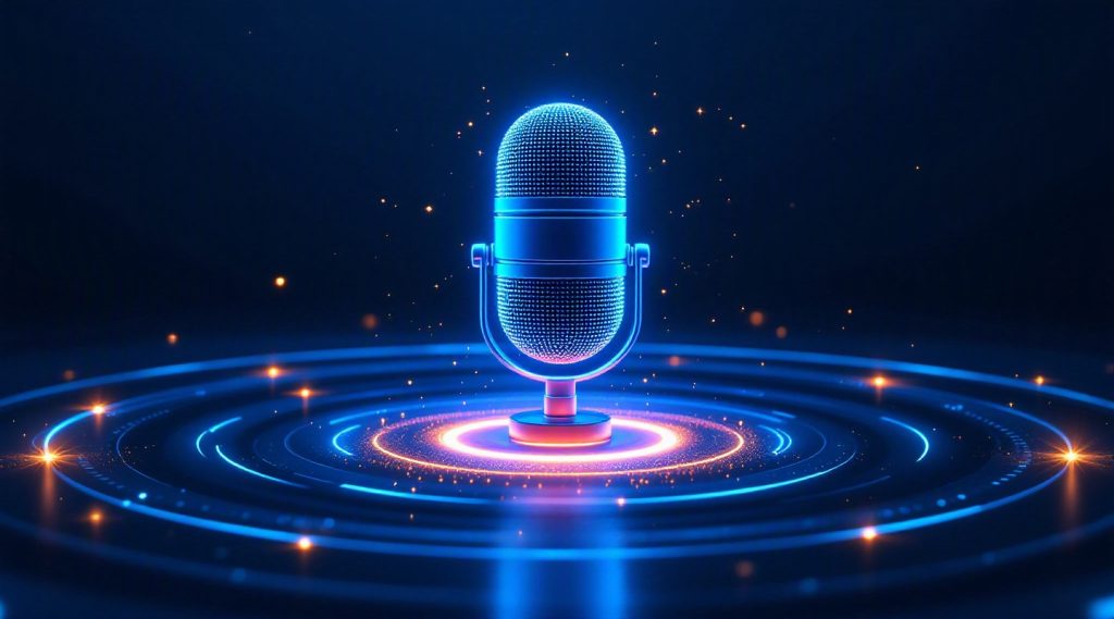 voice first agentic AI customer engagement concept illustration in Eva AI brand style