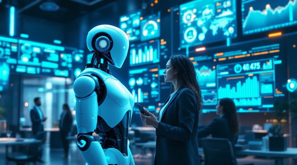 agentic AI assistants transforming business operations concept illustration in Eva AI brand style