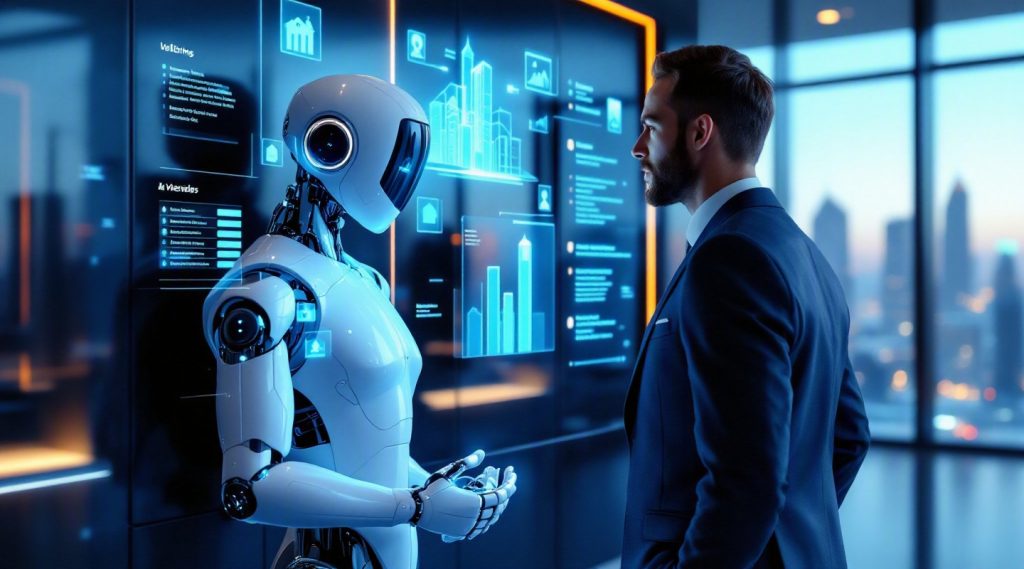 AI voice agents for ai voice agent for real estate dubai concept illustration in Eva AI brand style