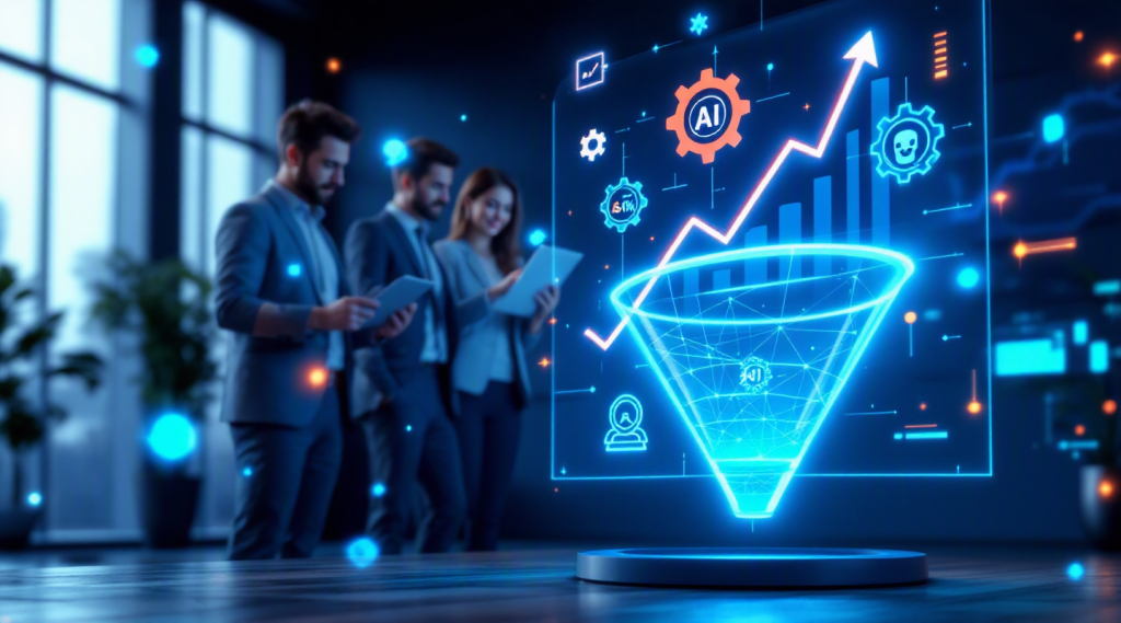 AI sales automation services UAE concept illustration in Eva AI brand style