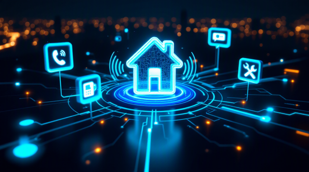AI voice agent for home services Dubai concept illustration in Eva AI brand style