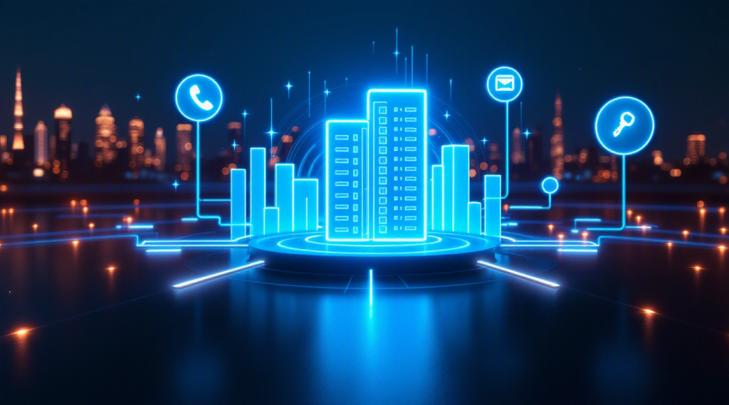 AI voice agent for property management concept illustration in Eva AI brand style