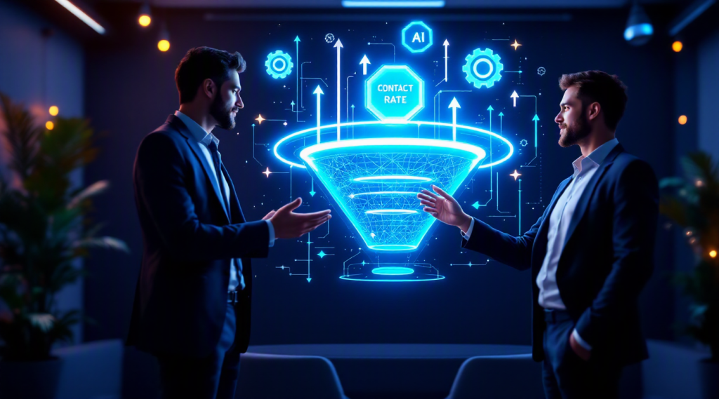 AI cold calling with agentic AI voice agents concept illustration in Eva AI brand style