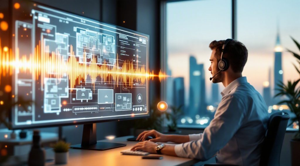 Agentic AI Dubai concept illustration in Eva AI brand style
