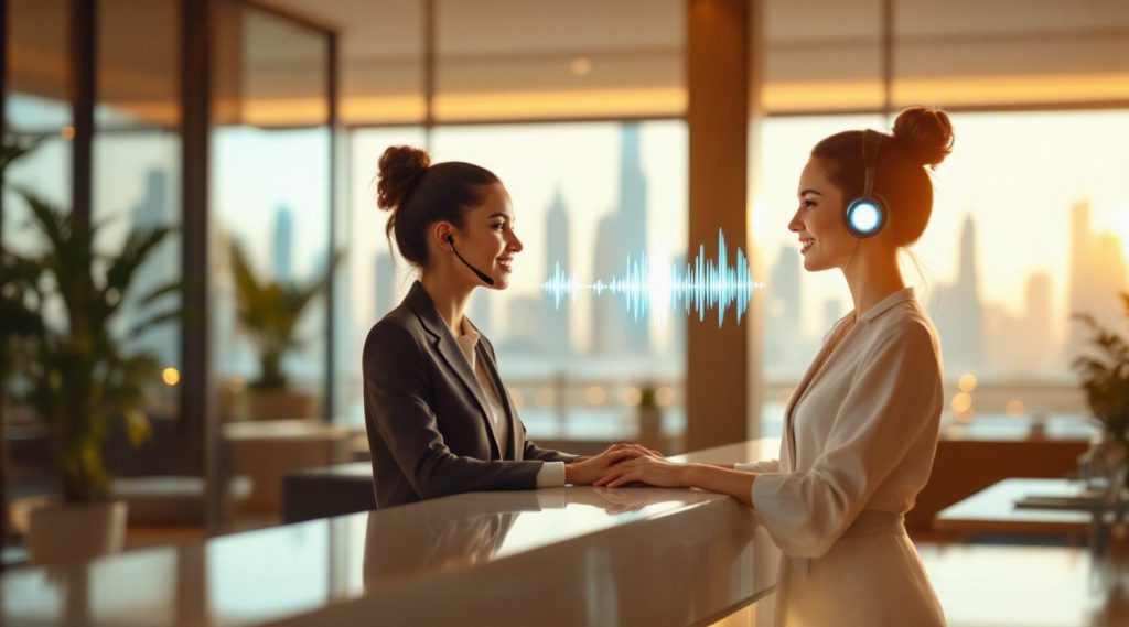 Agentic AI Dubai concept illustration in Eva AI brand style