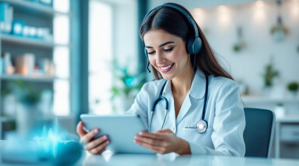 Agentic AI for Healthcare concept illustration in Eva AI brand style