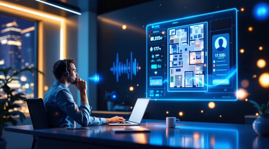 Agentic AI concept illustration in Eva AI brand style for property management in Dubai