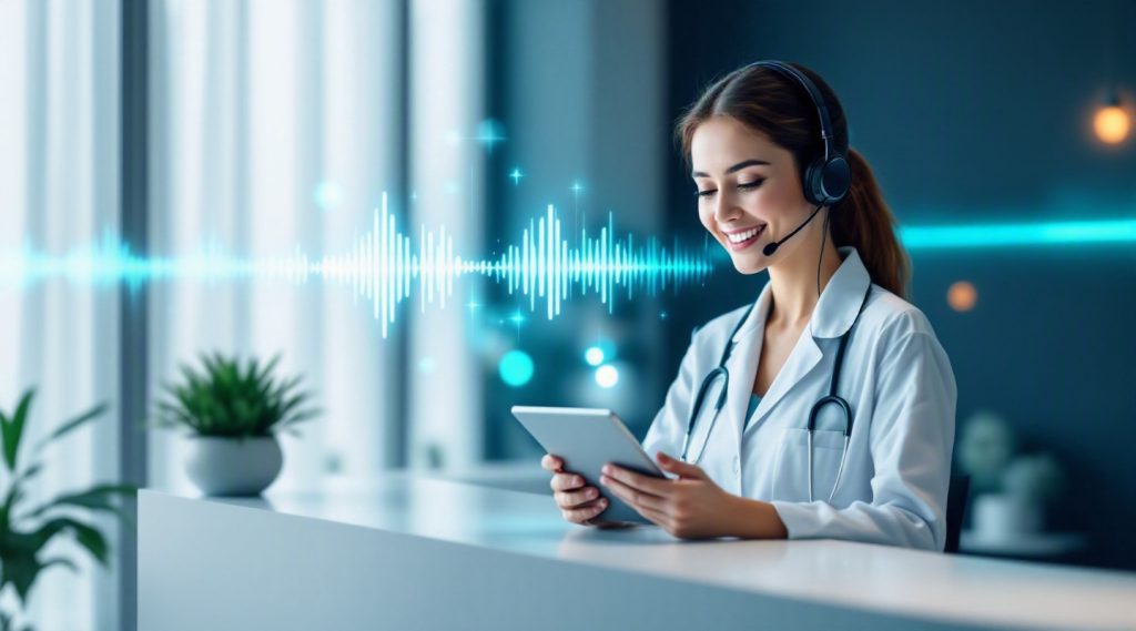Agentic AI for Healthcare concept illustration in Eva AI brand style