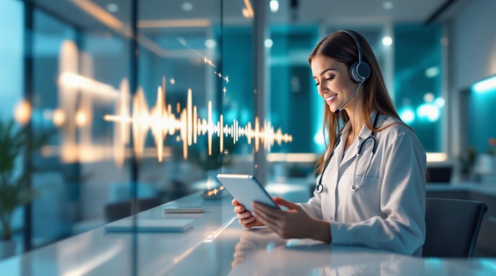Agentic AI for Healthcare concept illustration in Eva AI brand style