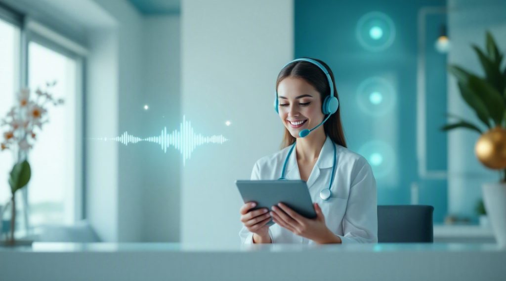 Agentic AI for Healthcare concept illustration in Eva AI brand style