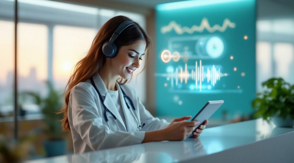 Agentic AI for Healthcare concept illustration in Eva AI brand style