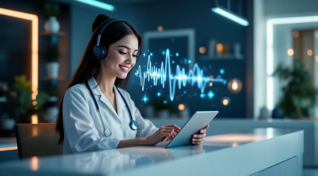 Agentic AI for Healthcare concept illustration in Eva AI brand style