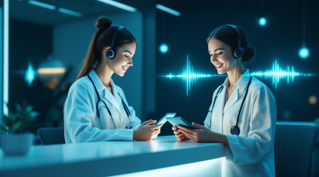 Agentic AI for Healthcare concept illustration in Eva AI brand style