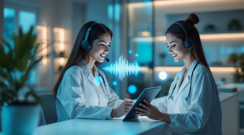 Agentic AI for Healthcare concept illustration in Eva AI brand style
