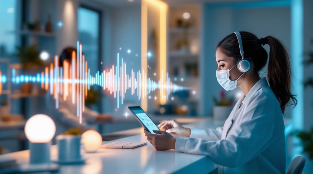 Agentic AI for Healthcare concept illustration in Eva AI brand style