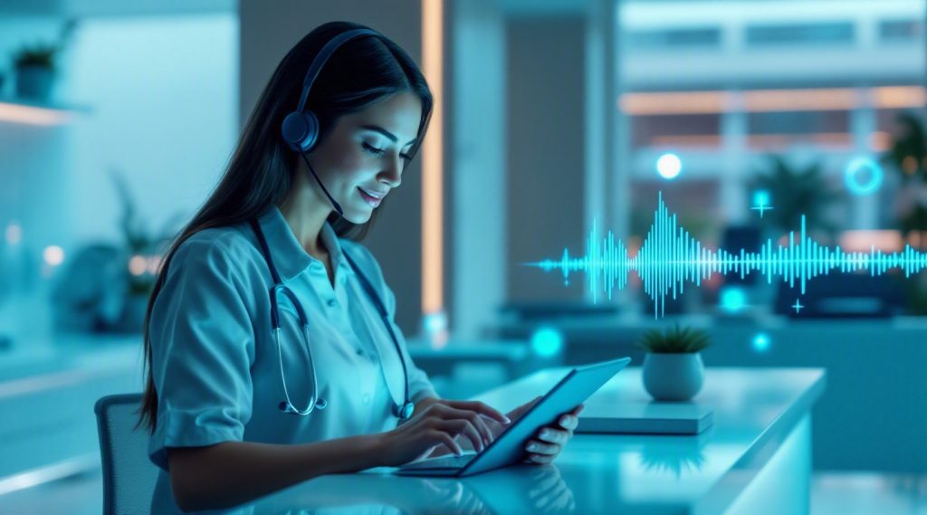 Agentic AI for Healthcare concept illustration in Eva AI brand style
