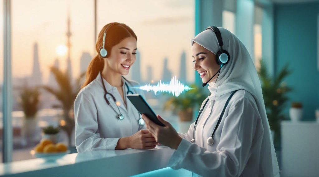 Agentic AI for Healthcare concept illustration in Eva AI brand style