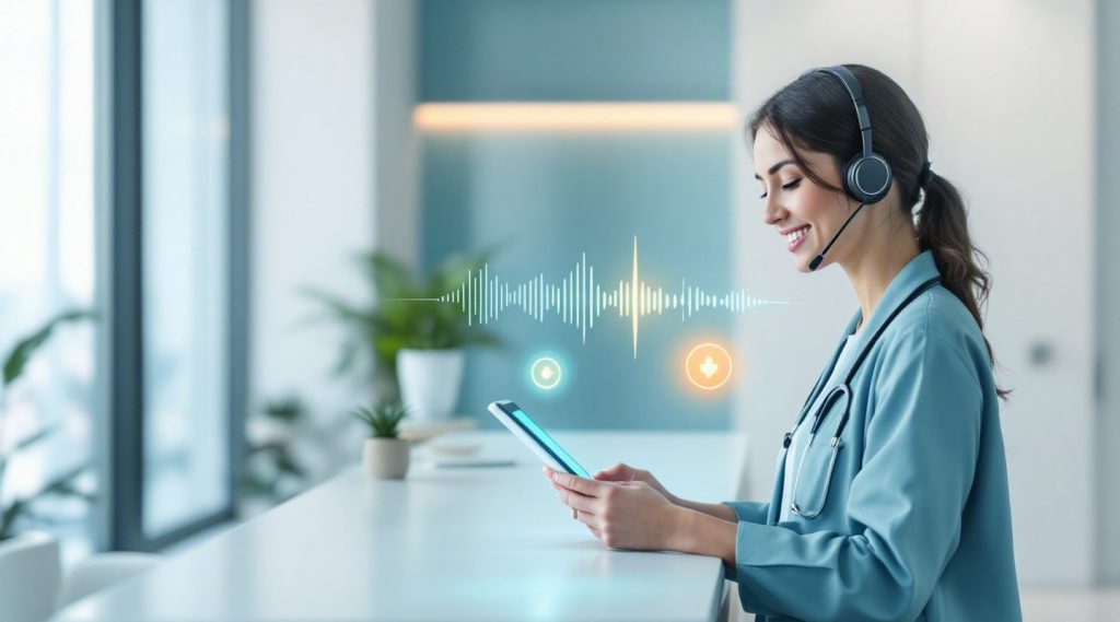 Agentic AI for Healthcare concept illustration in Eva AI brand style