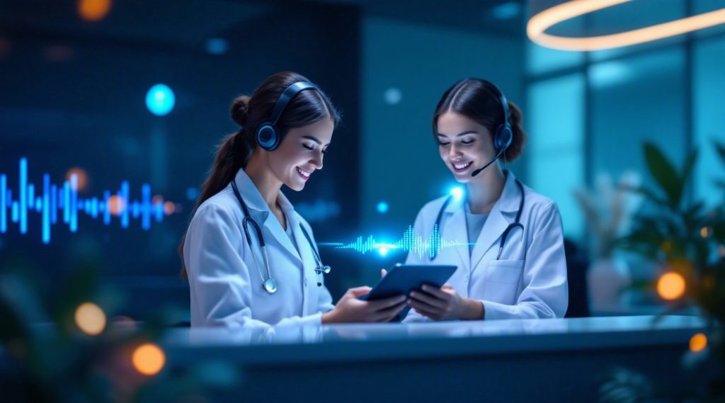Agentic AI for Healthcare concept illustration in Eva AI brand style