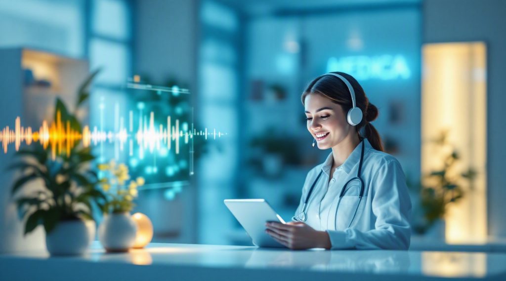 Agentic AI for Healthcare concept illustration in Eva AI brand style