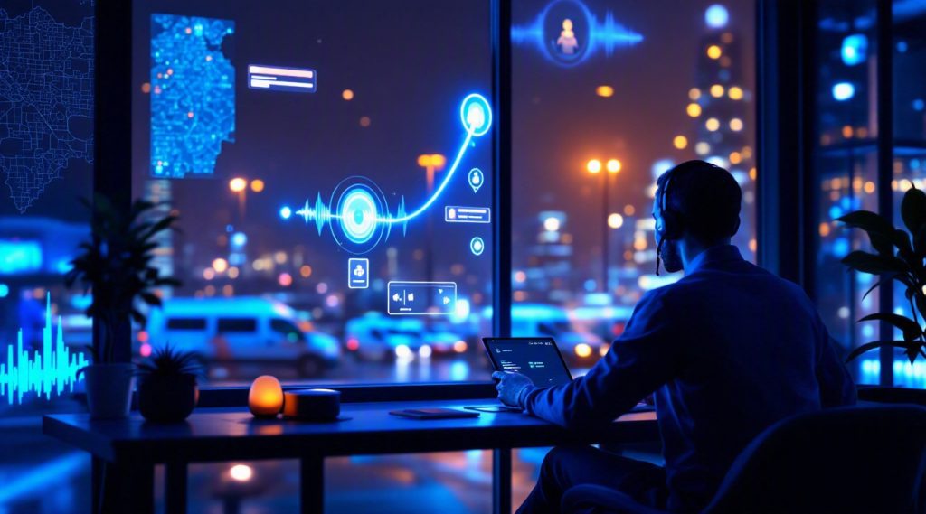 Agentic AI Dubai concept illustration in Eva AI brand style