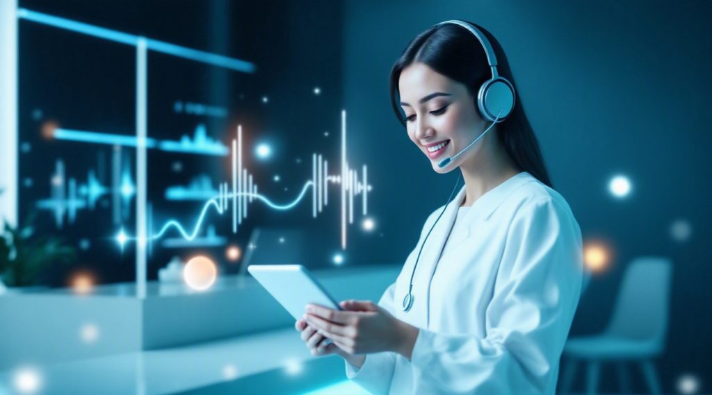 AI voice agents concept illustration in Eva AI brand style