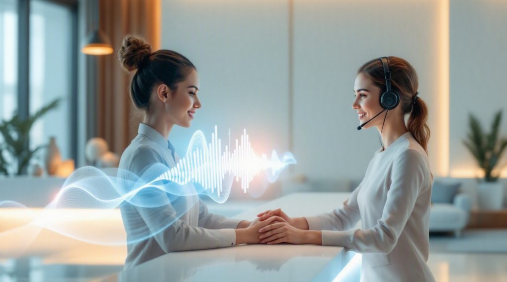 AI voice agent for hotels in Dubai — Eva AI brand illustration