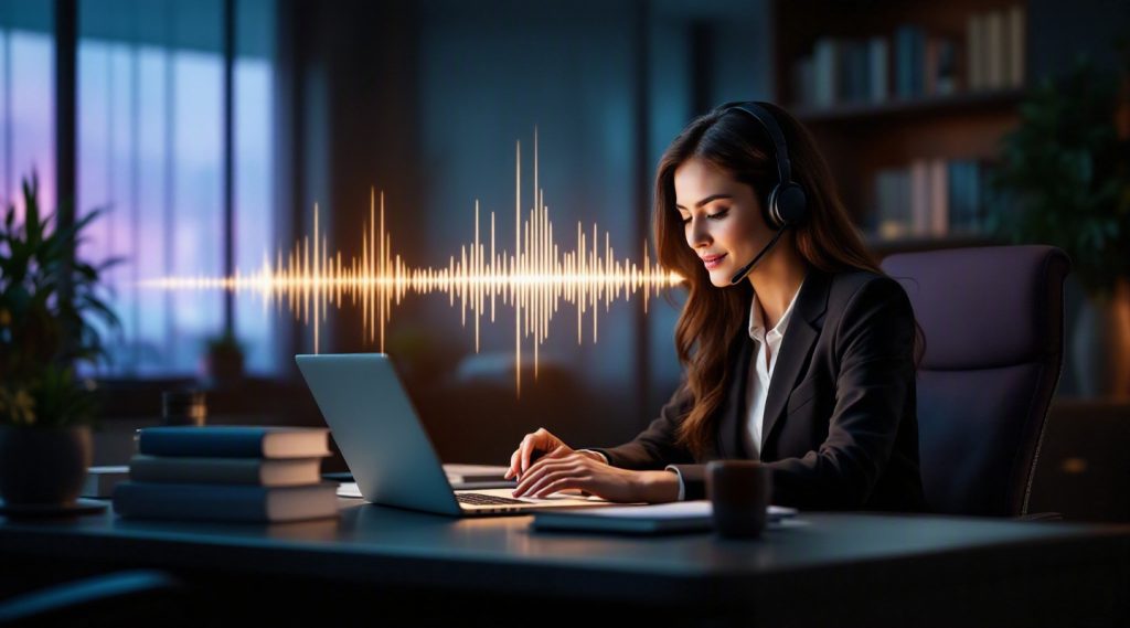 AI voice agents concept illustration in Eva AI brand style for UAE law firms