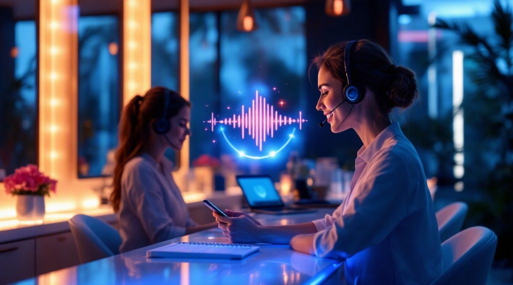 AI voice agent for salons in Dubai — Eva AI brand illustration