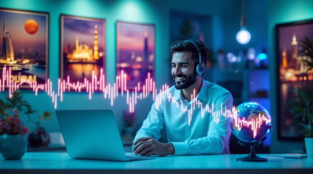 AI voice agent concept illustration in Eva AI brand style for travel agencies