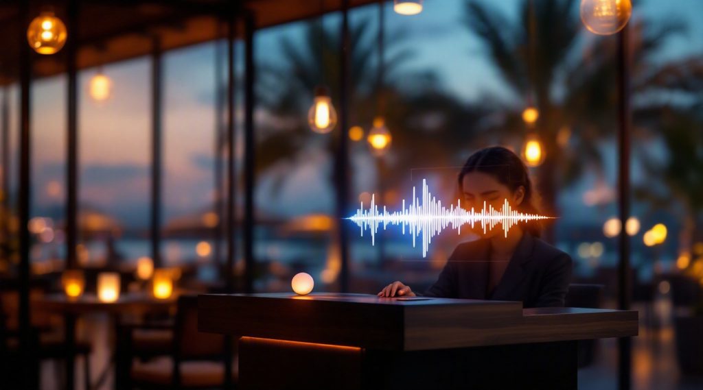AI voice agent for restaurants in Dubai — Eva AI brand illustration