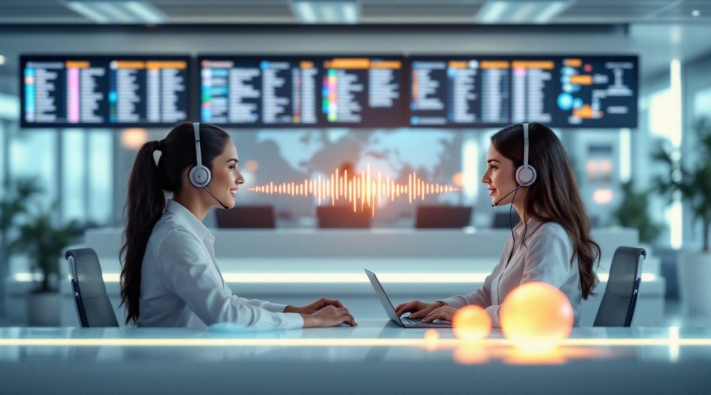 Agentic AI for customer service concept illustration in Eva AI brand style