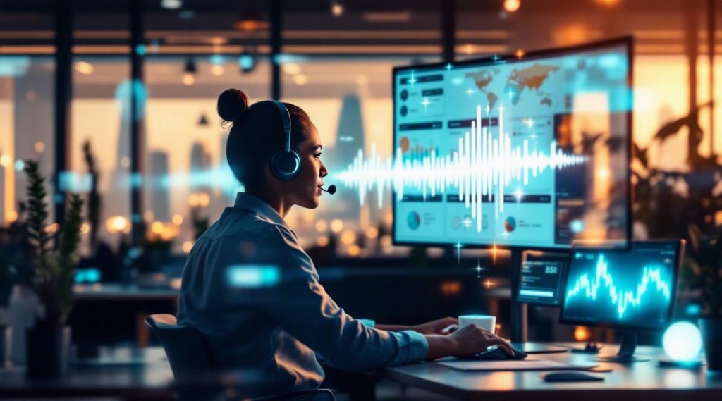 Agentic AI for customer service concept illustration in Eva AI brand style