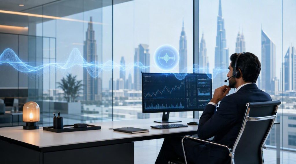 Agentic AI for banking UAE concept illustration in Eva AI brand style