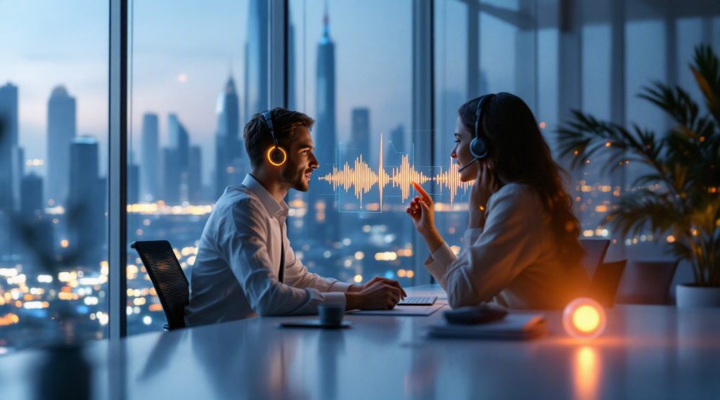 Agentic AI for banking UAE concept illustration in Eva AI brand style