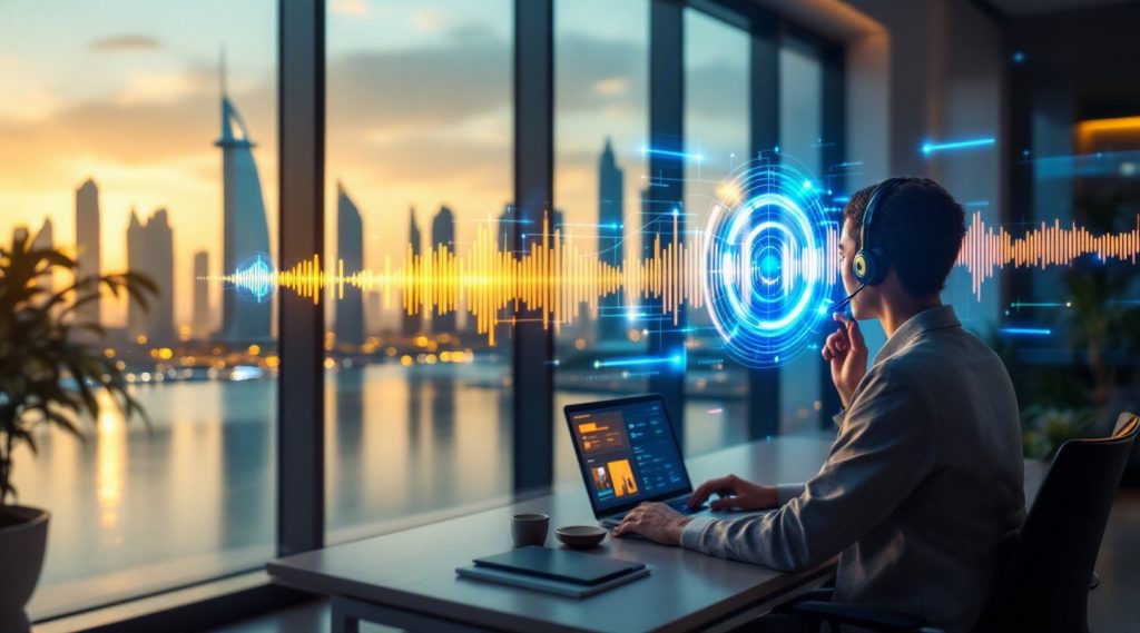 Agentic AI Company Dubai concept illustration in Eva AI brand style