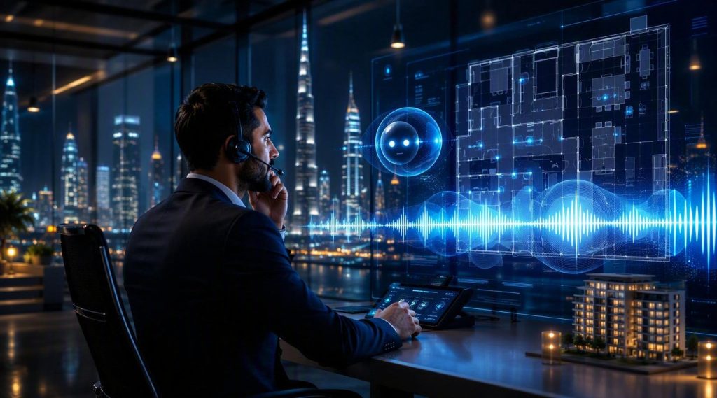 Agentic AI Company Dubai concept illustration in Eva AI brand style