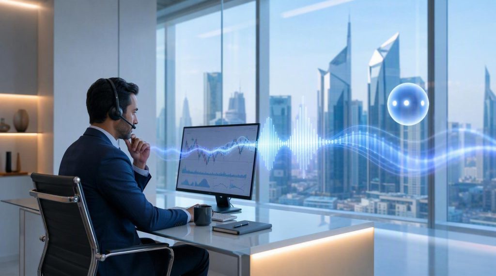 Agentic AI Company Dubai concept illustration in Eva AI brand style
