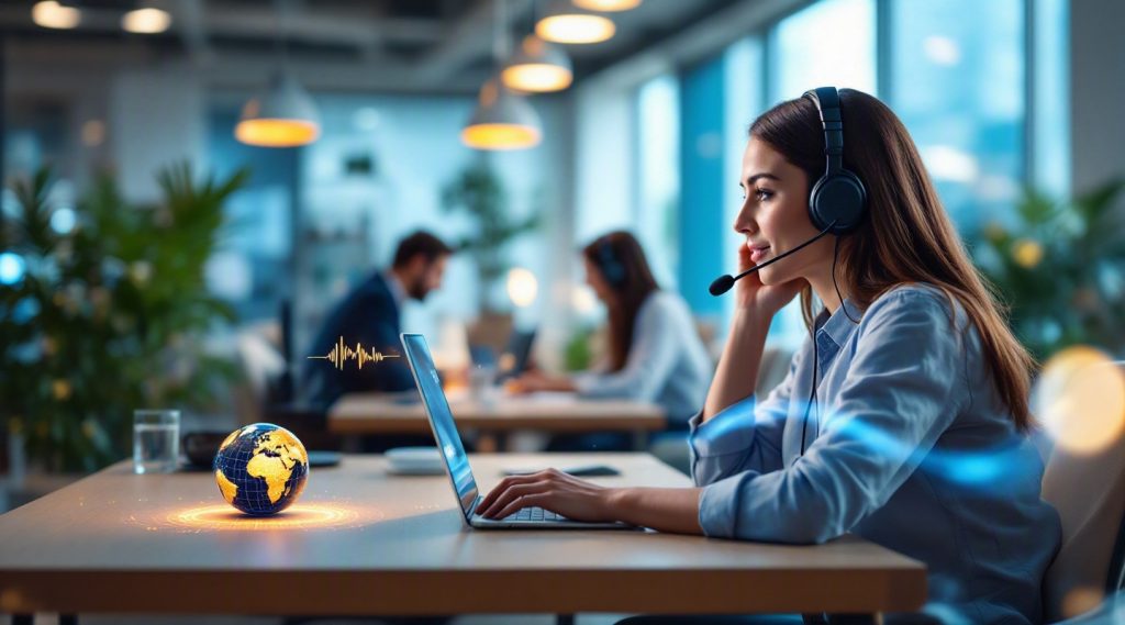 Agentic AI for customer service concept illustration in Eva AI brand style