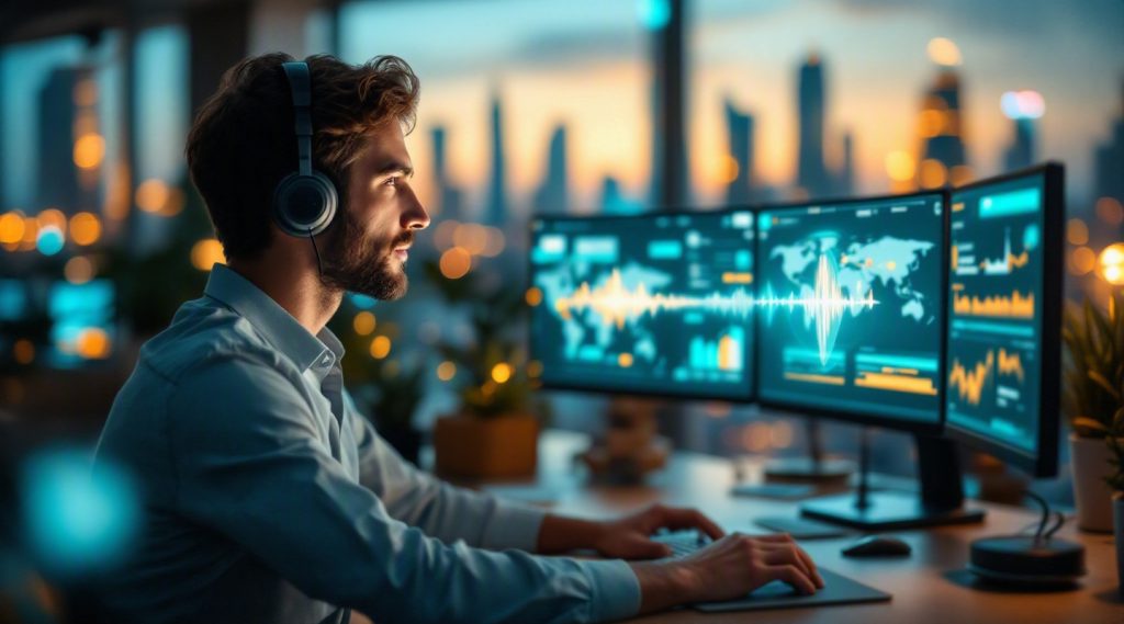 Agentic AI for customer service concept illustration in Eva AI brand style