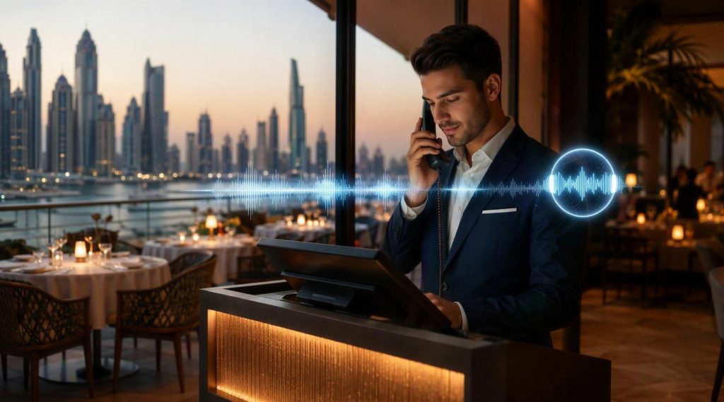 Agentic AI Dubai concept illustration in Eva AI brand style