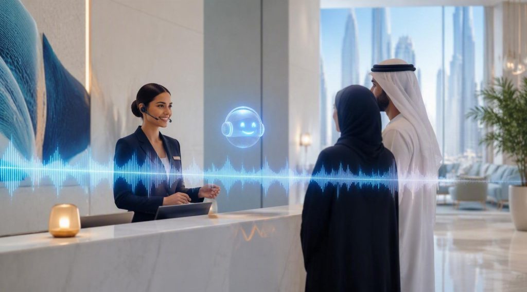 Agentic AI Dubai concept illustration in Eva AI brand style