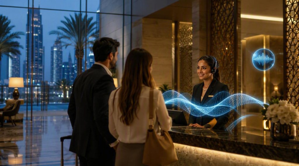 Agentic AI Dubai concept illustration in Eva AI brand style