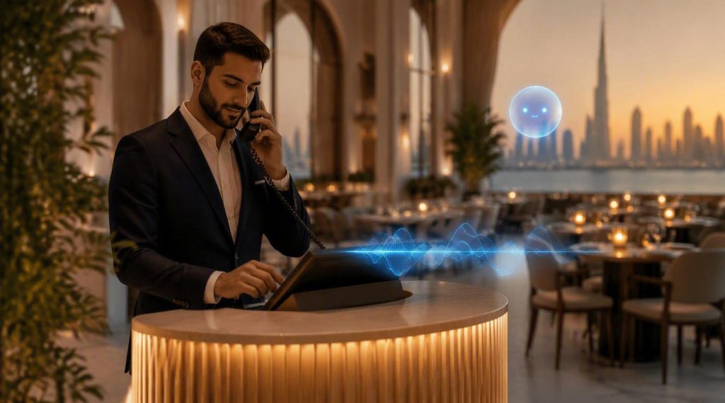 Agentic AI Dubai concept illustration in Eva AI brand style
