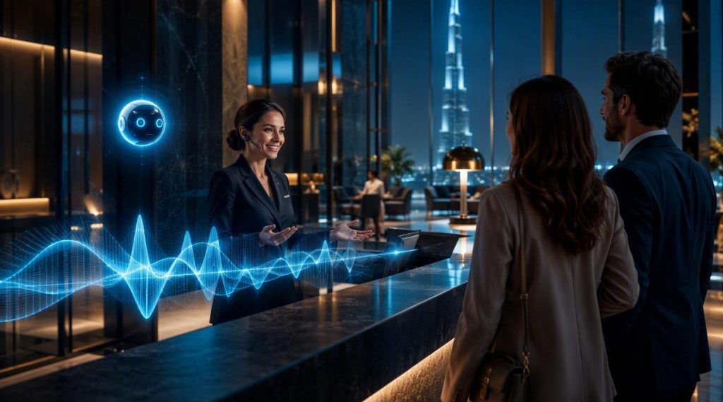 Agentic AI Dubai concept illustration in Eva AI brand style