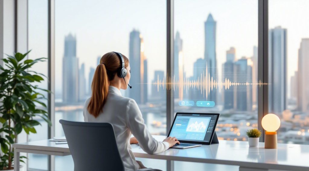 Agentic AI Dubai concept illustration in Eva AI brand style